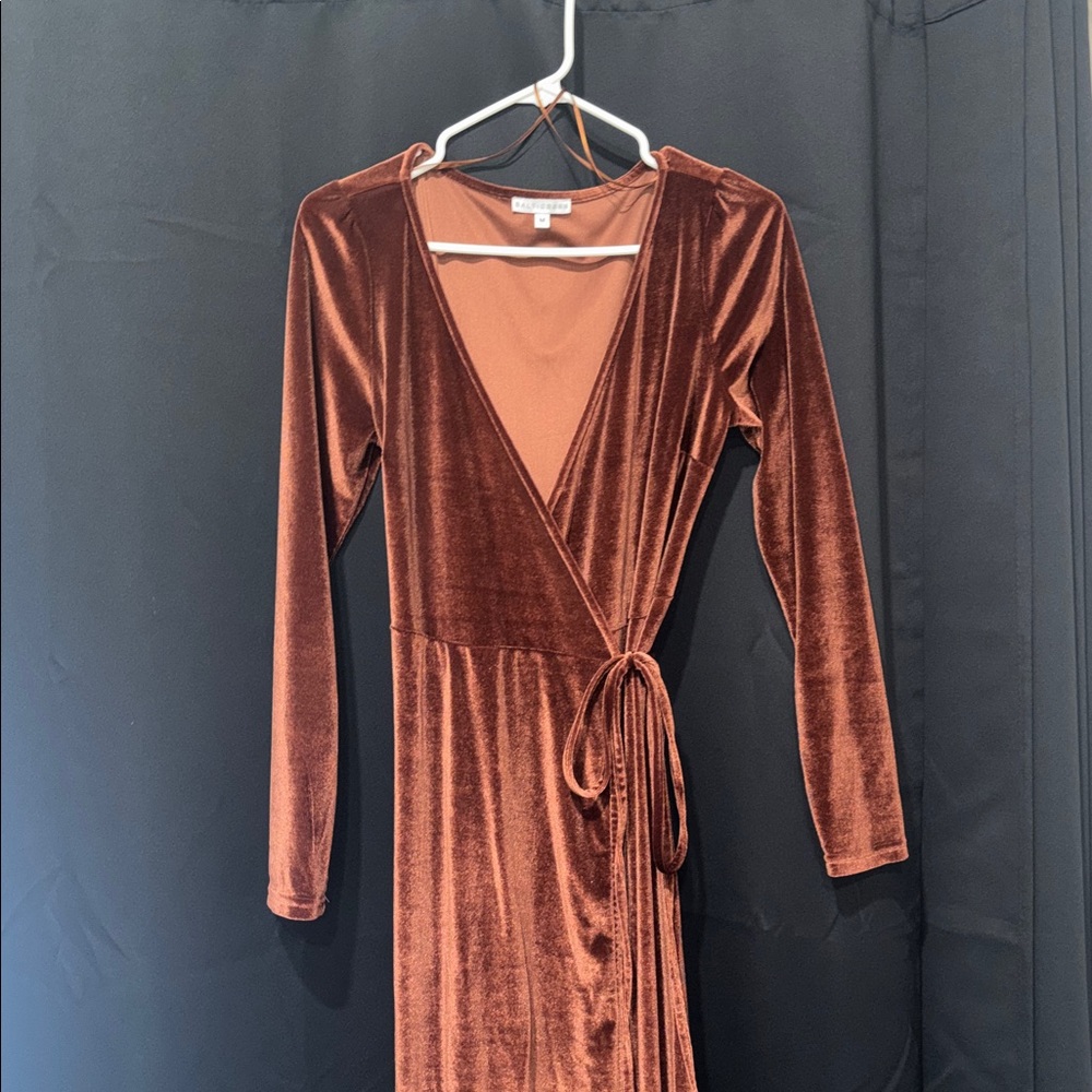 Baltic Born Deep Rust Velvet Long Sleeve Dress